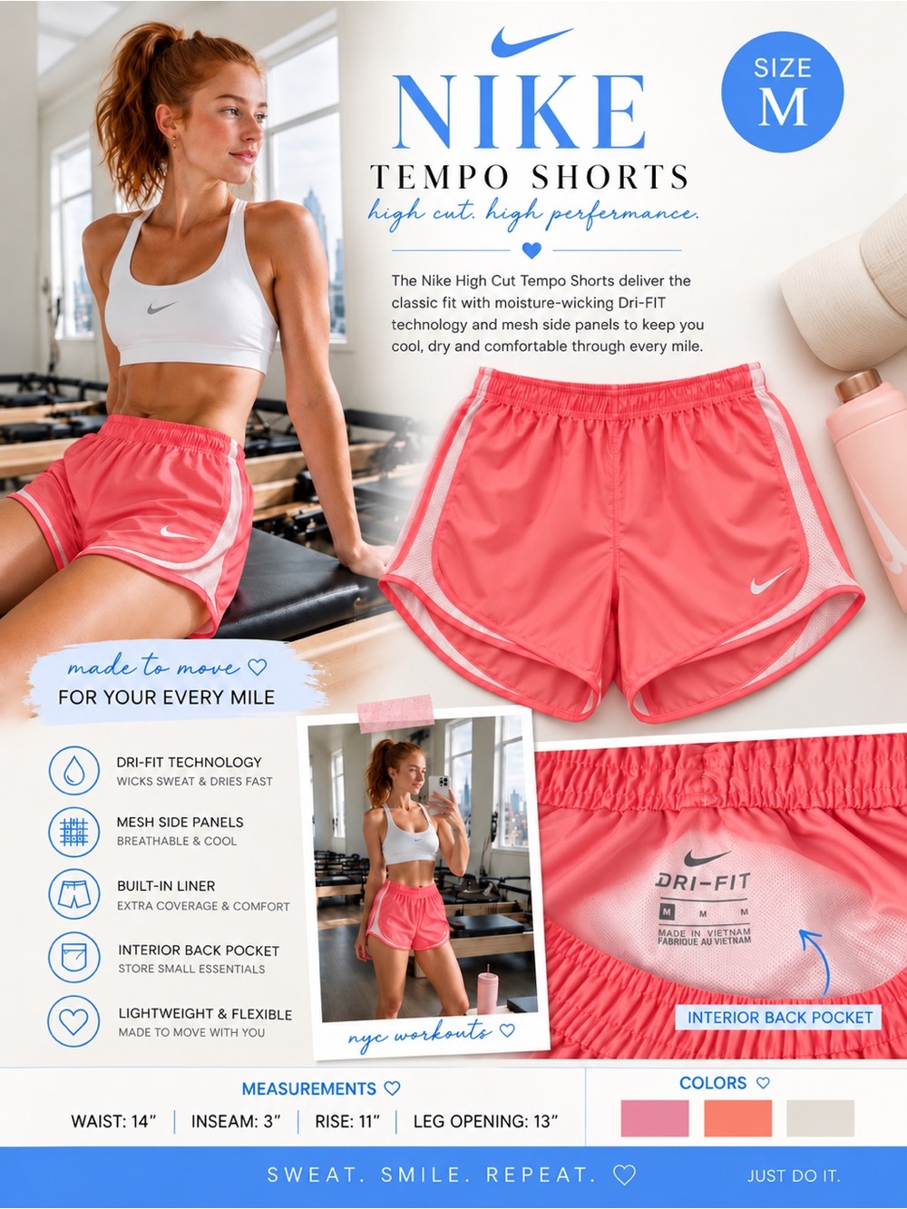 Nike Women’s Pink Dri-Fit Tempo Running Shorts - Medium